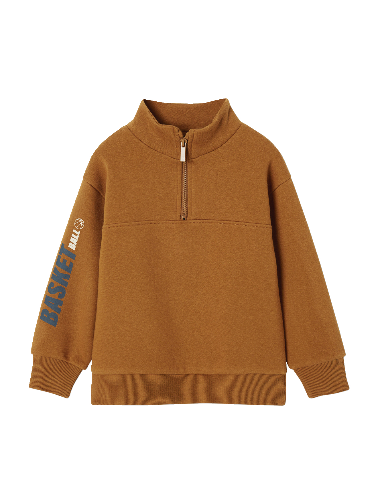 Sweat col camionneur sport motif basket sur manche, VERTBAUDET