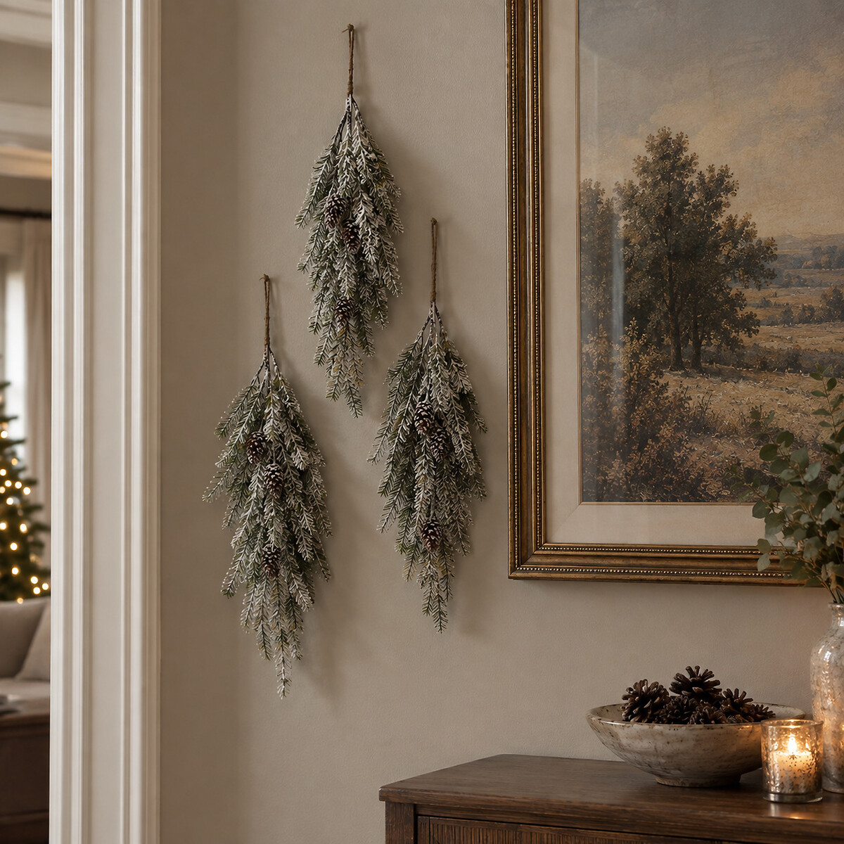 Set of 3 80cm Nordic Lights Snowy Foliage Hanging Spray, SO'HOME