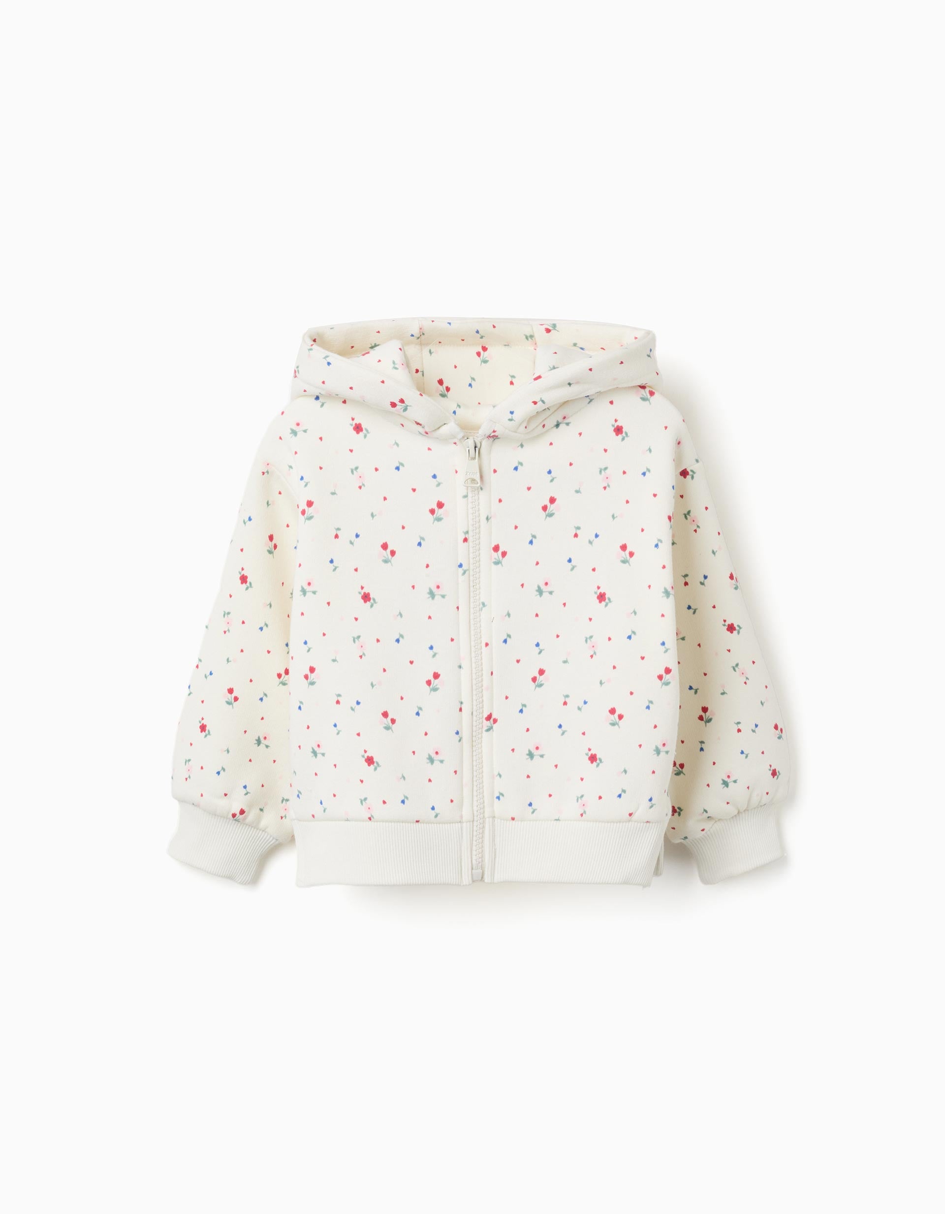 Sweat zippé en coton peigné à capuche et motif floral, ZIPPY