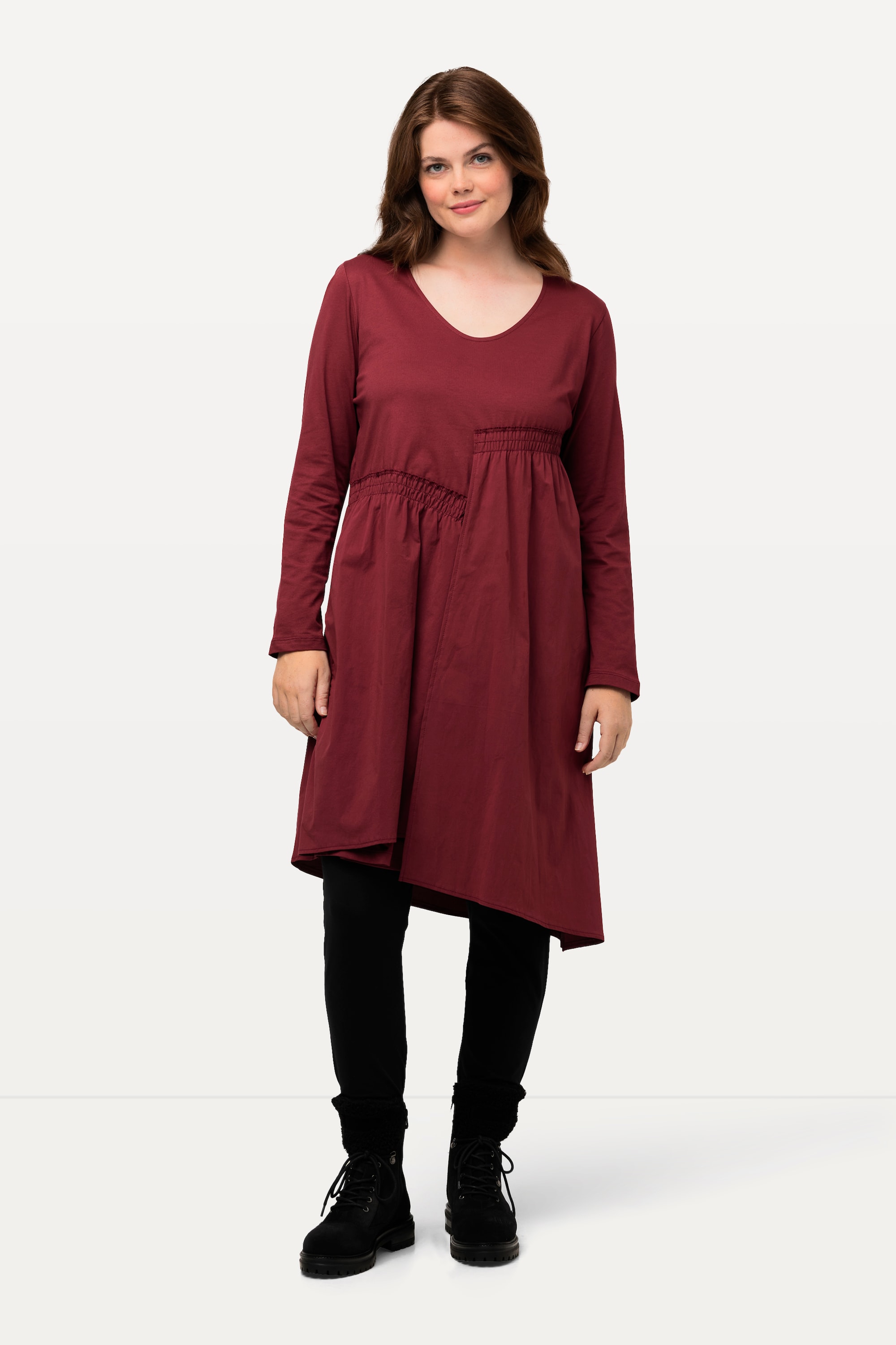 Robe midi à col en V et manches 3/4, ULLA POPKEN