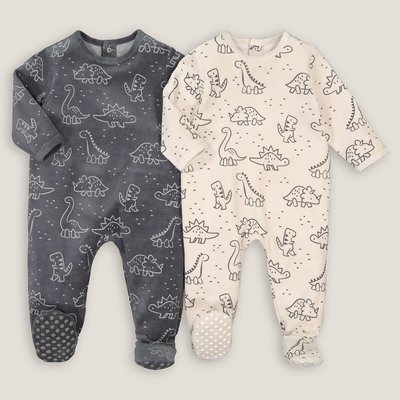 Pack of 2 Sleepsuits in Dinosaur Print and Cotton Mix LA REDOUTE COLLECTIONS