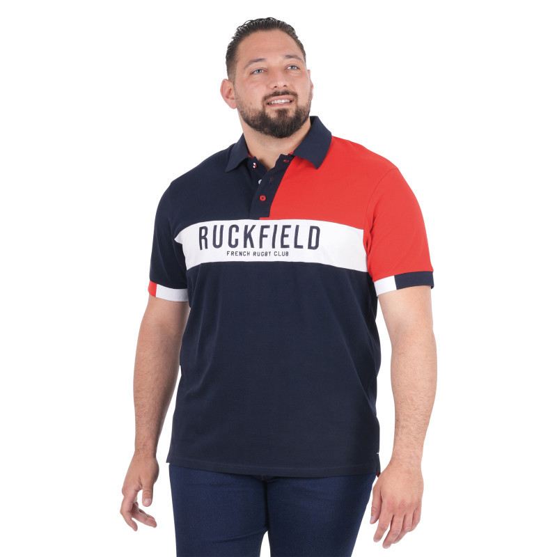 Polo en coton biologique marine uni pourvu d'un col boutonné, RUCKFIELD