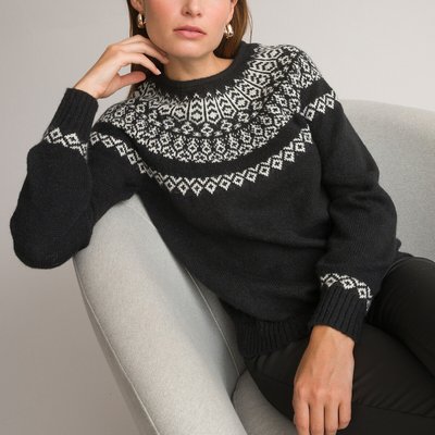 Пуловер жаккардовый, круглый вырез, из объемного трикотажа ANNE WEYBURN