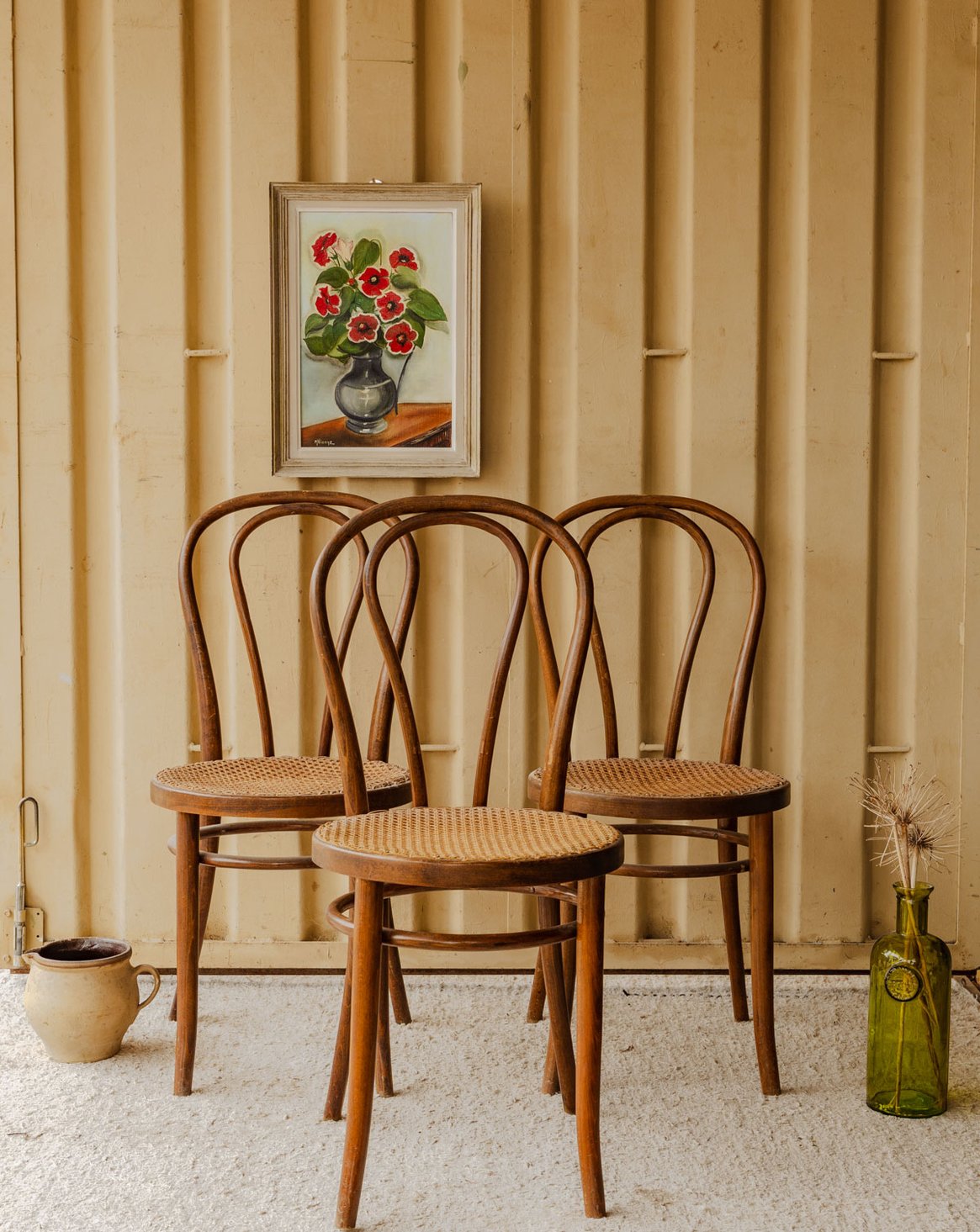 Lot de 3 chaises en bois et cannage Claude N°1628 - Bon état, DEBONGOUT