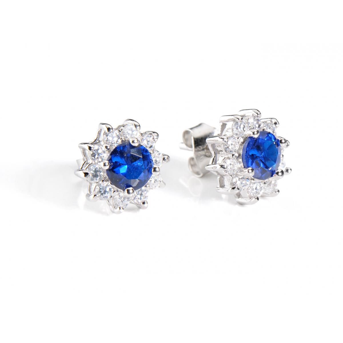 Boucles d'oreilles femme or blanc Diamant & Saphir - Aurora