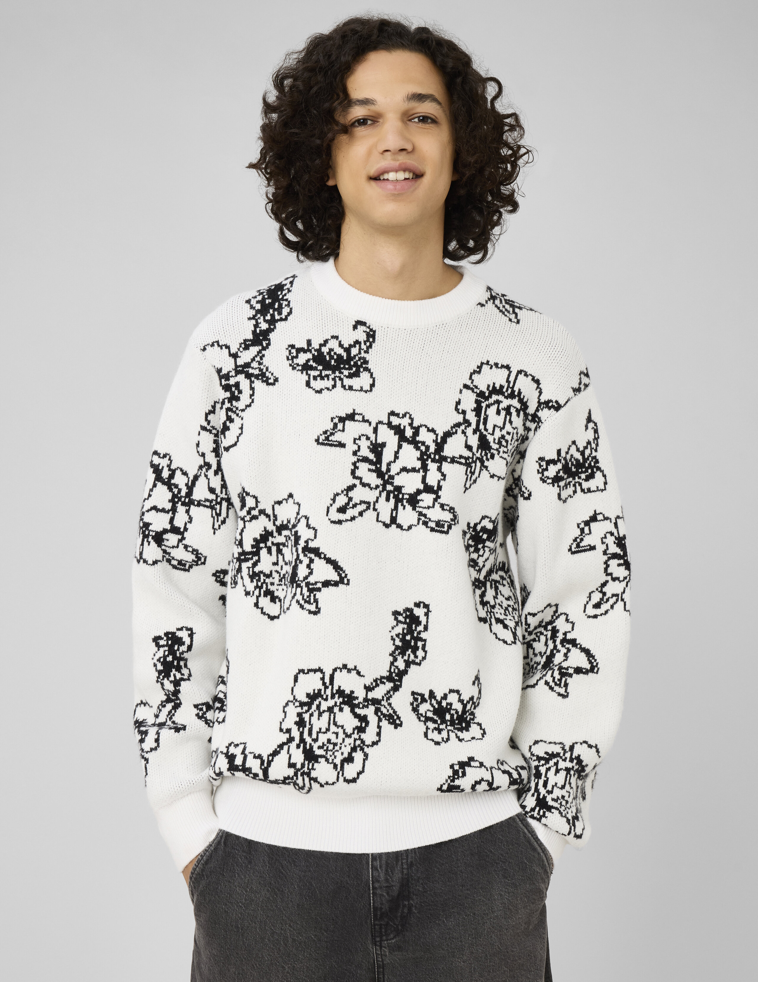 Pull jacquard fleurs, BZB