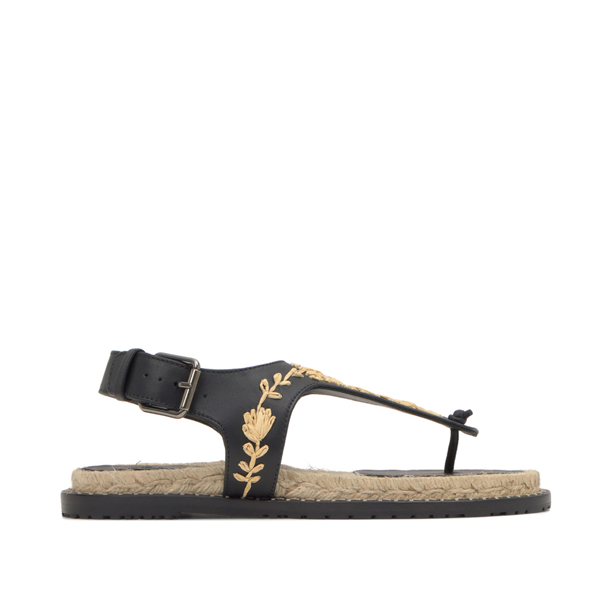 Sandales plates T-strap en cuir brodées florales PEDRA PLATFORM, CASTANER