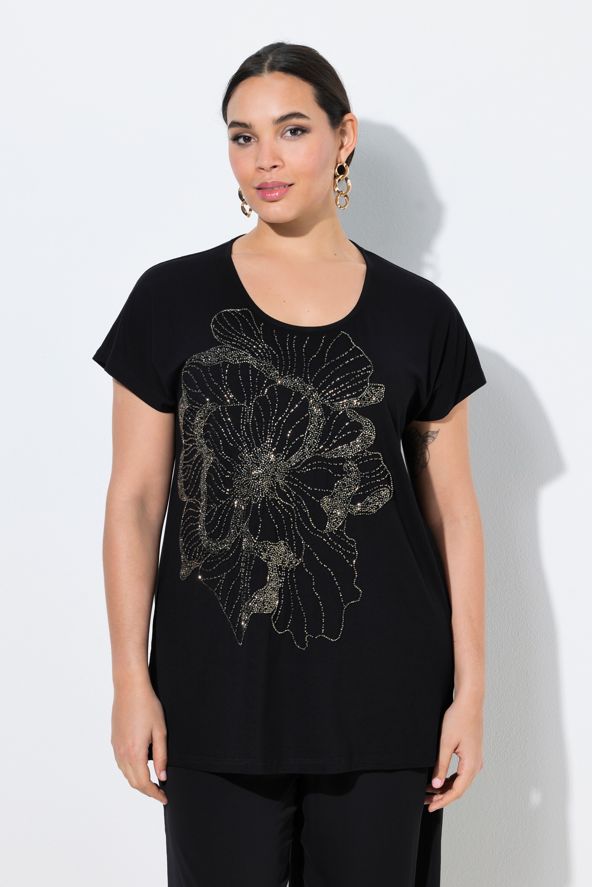 Blouse avec fleurs et petits strass, ULLA POPKEN