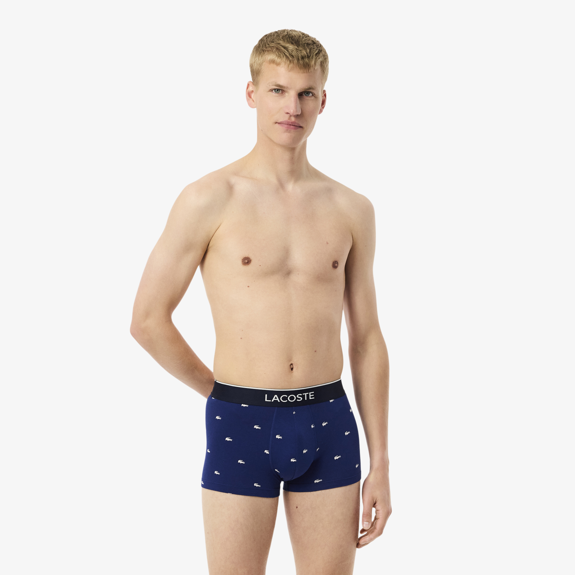 Lot de 3 boxers courts stretch imprimé, LACOSTE