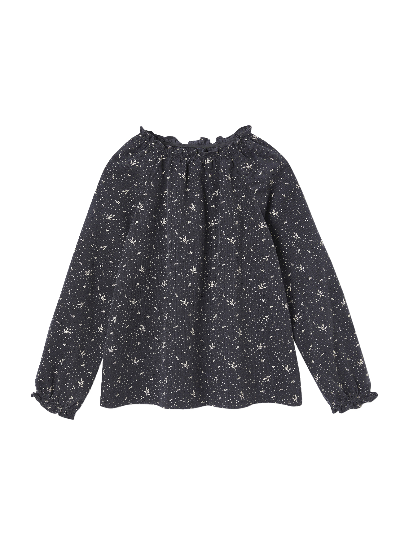 Blouse à fleurs en velours milleraies, VERTBAUDET