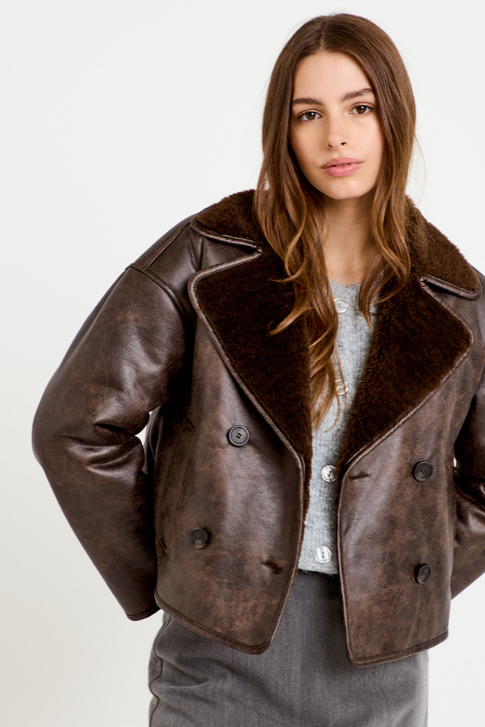 Caban cropped droit col tailleur, CACHE CACHE