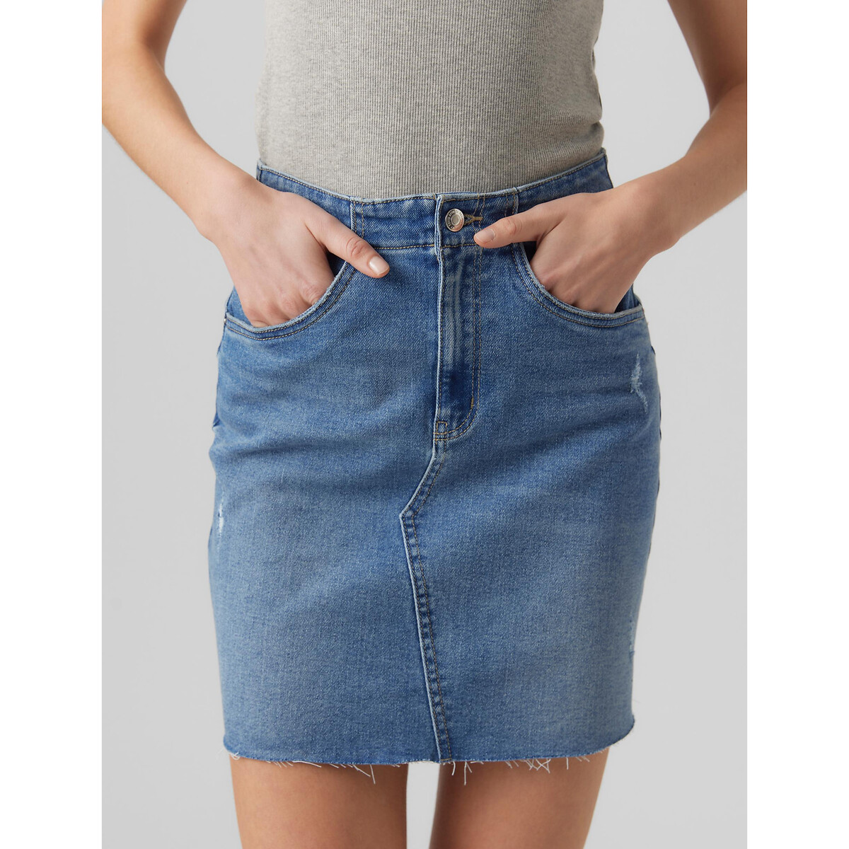 Image of Denim Mini Skirt with High Waist