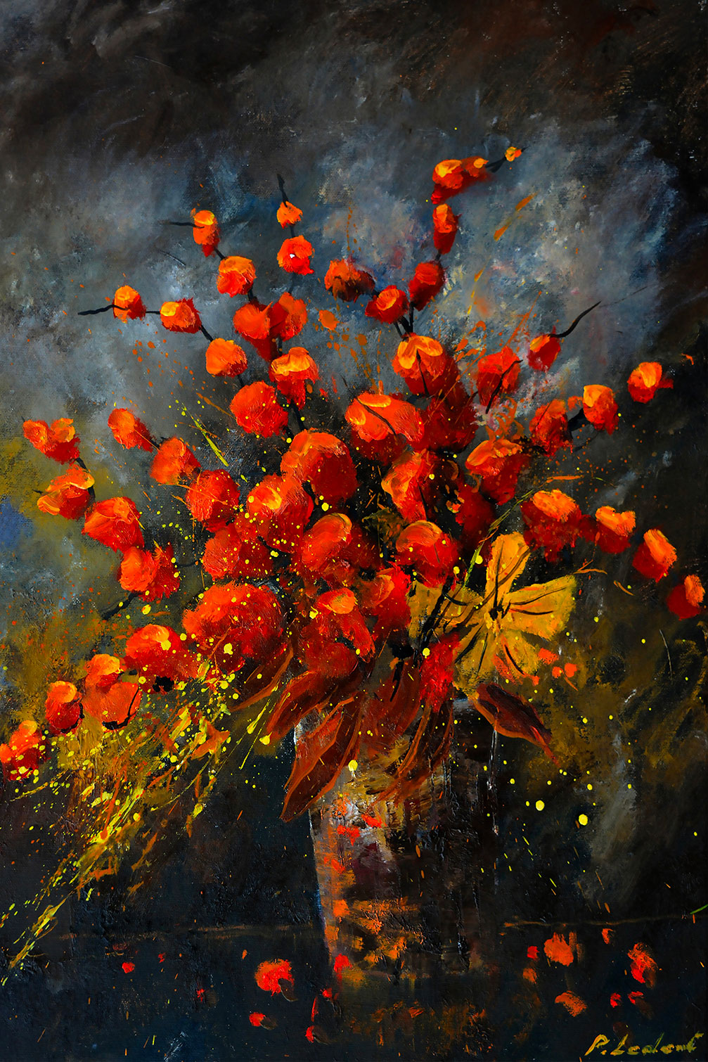 Tableau vase fleurs orange, HEXOA