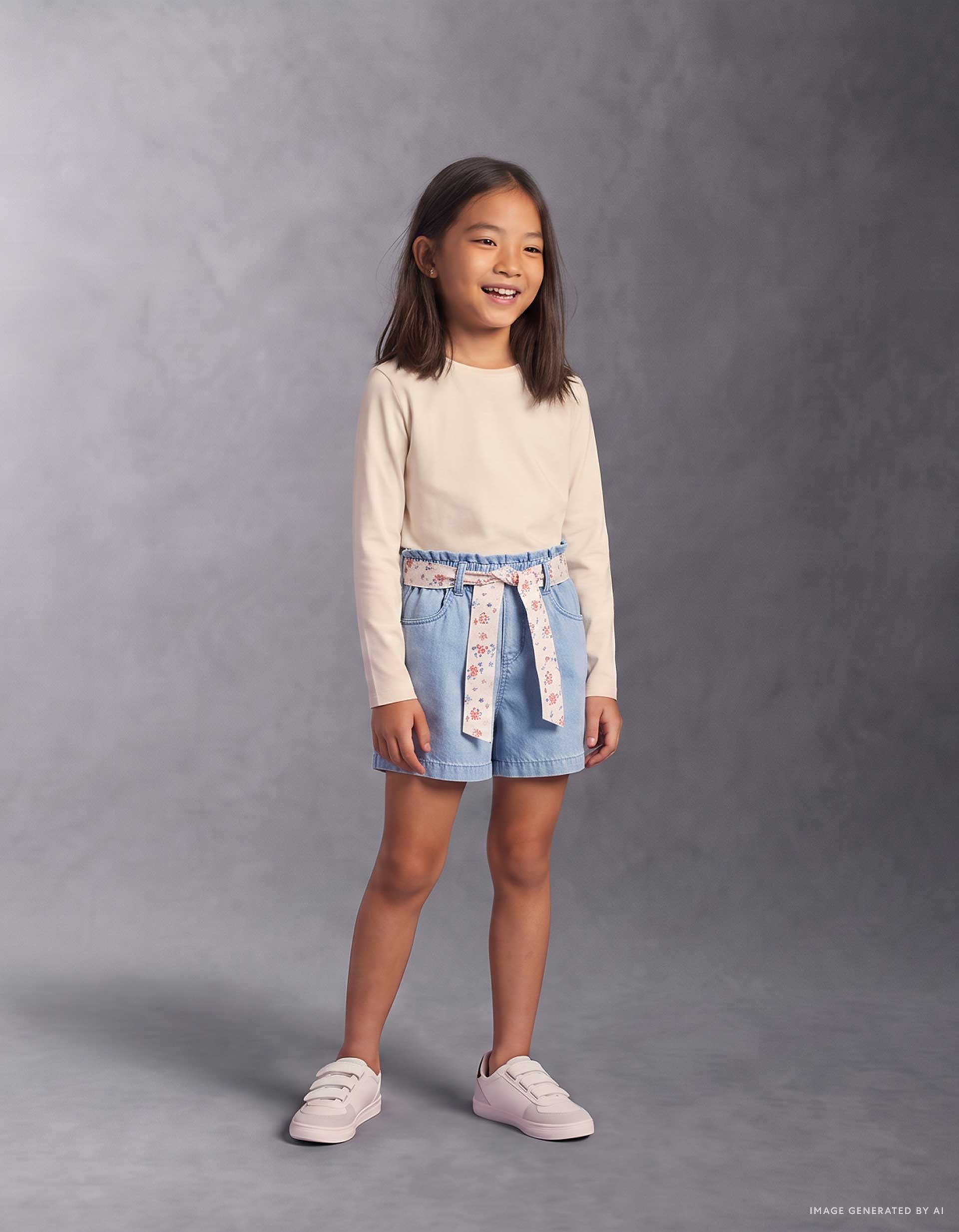 Short en jean avec ceinture à motif floral, ZIPPY