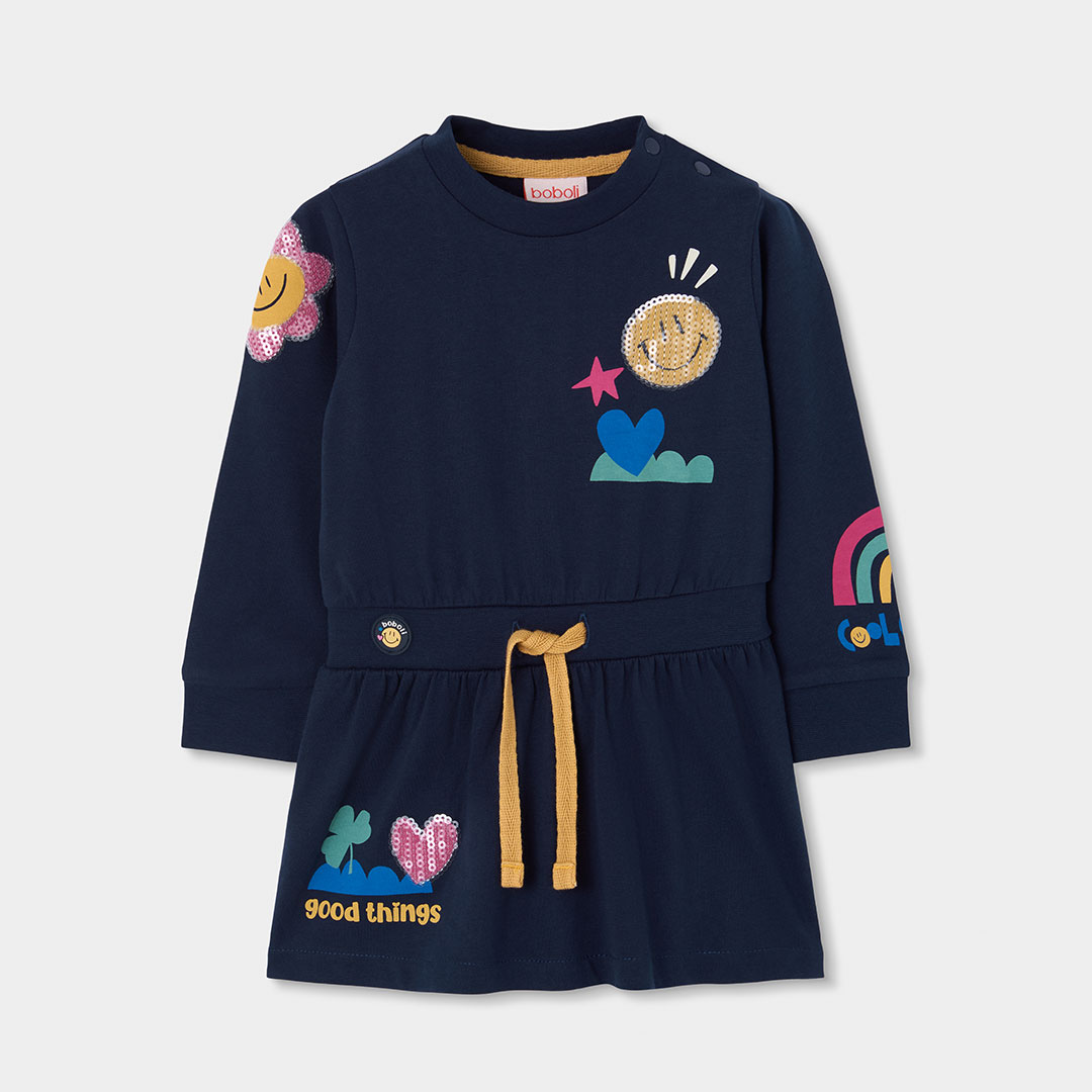 Robe fille en maille imprimée avec sequins, BOBOLI