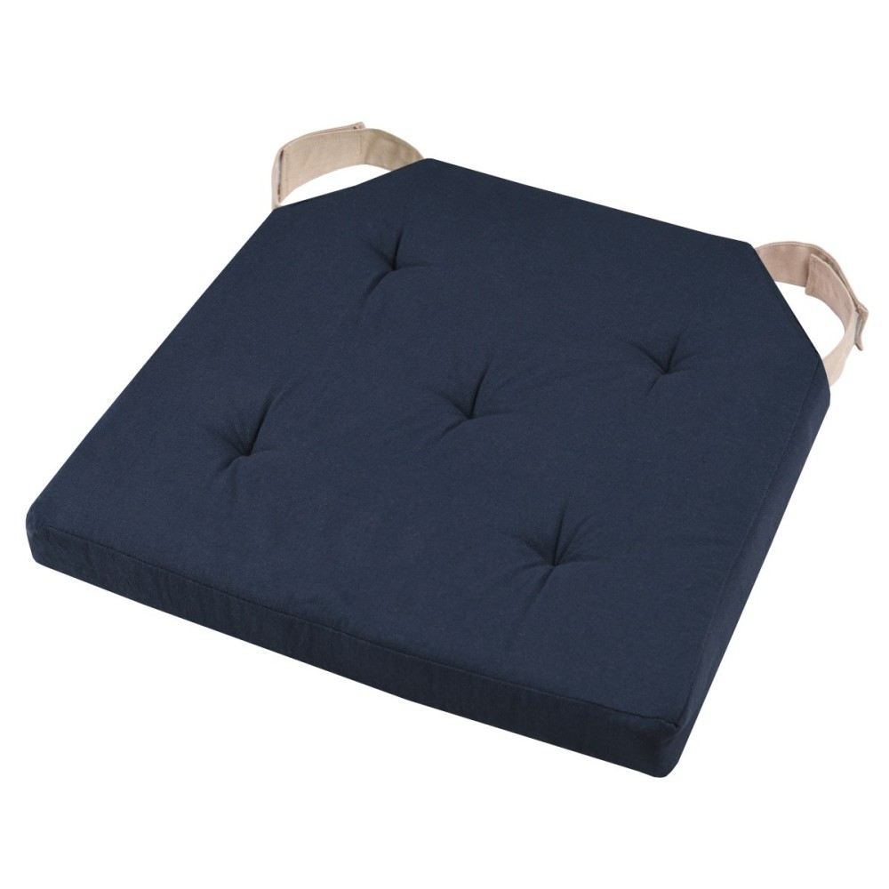 Lot de 4 galettes de chaise Duo velcro 38x38 Marine Lin, DECORATIE