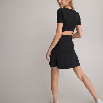 Ribbed Cotton Dress with Cutout Back and Short Sleeves LA REDOUTE COLLECTIONS