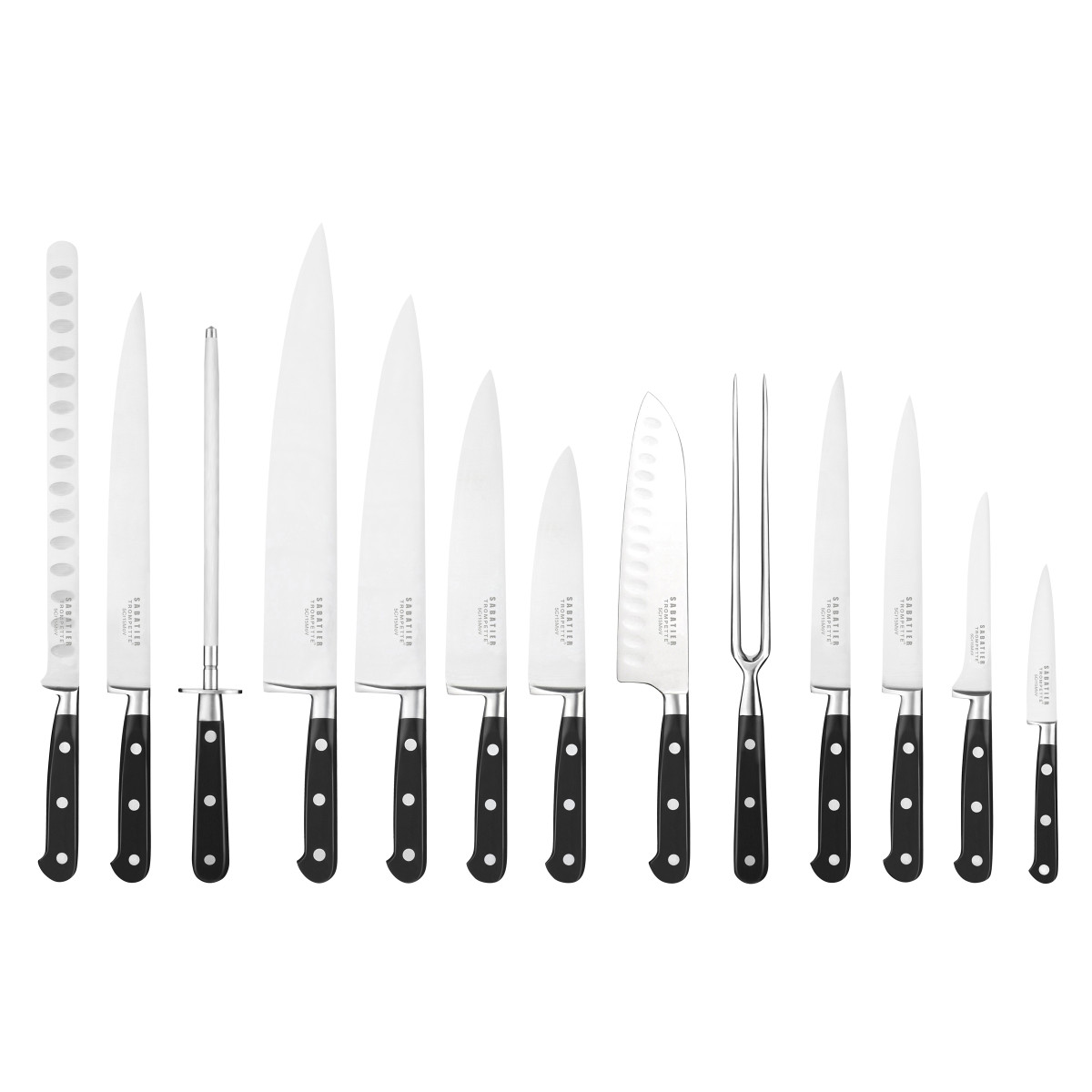 K SABATIER Fusil à Aiguiser 20 Cm – Gamme Authentique – Acier Inox Haut Carbone – Manche Noir – 100 % Forgé Made In France