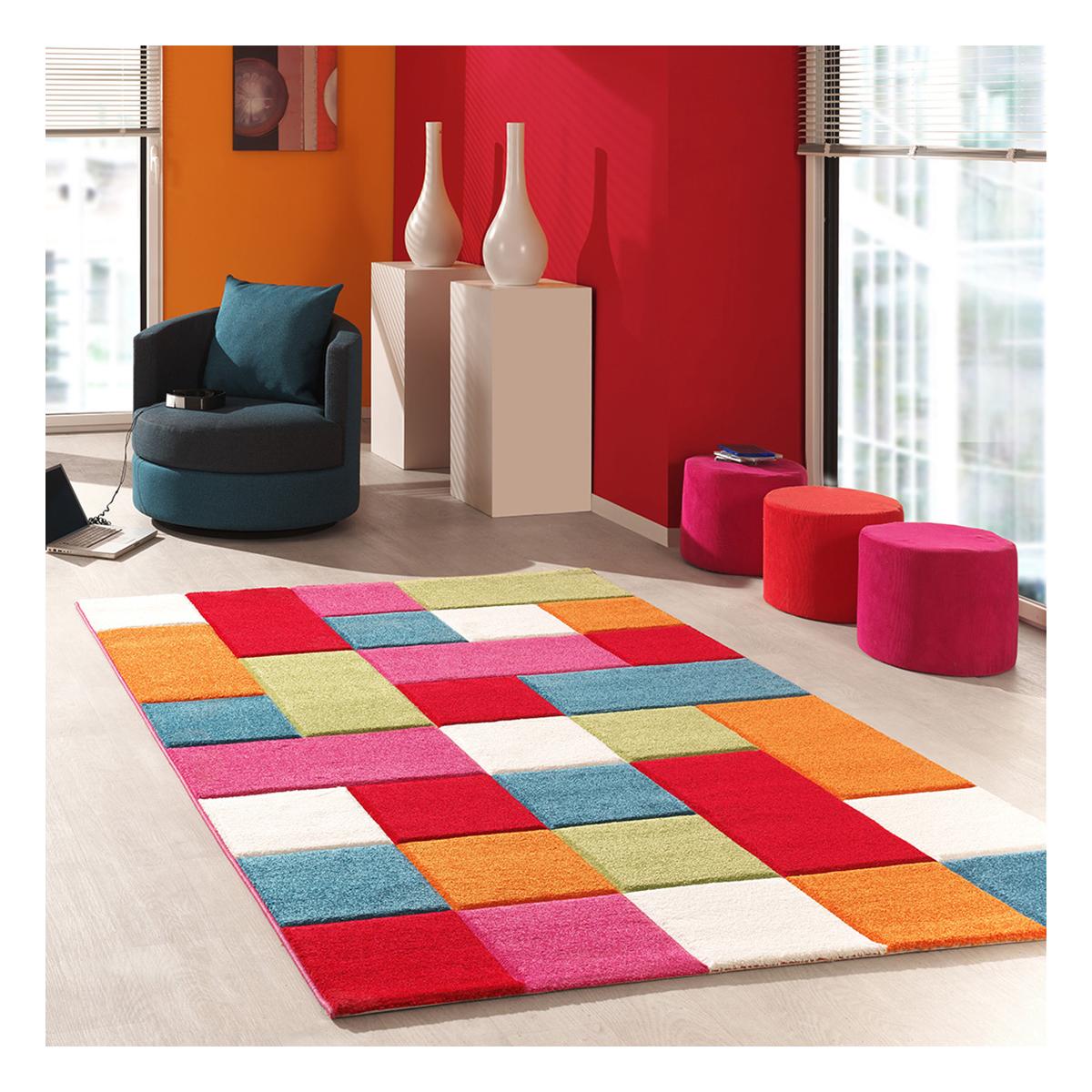 Tapis chambre tissé motif damier CARREAUX, UN AMOUR DE TAPIS