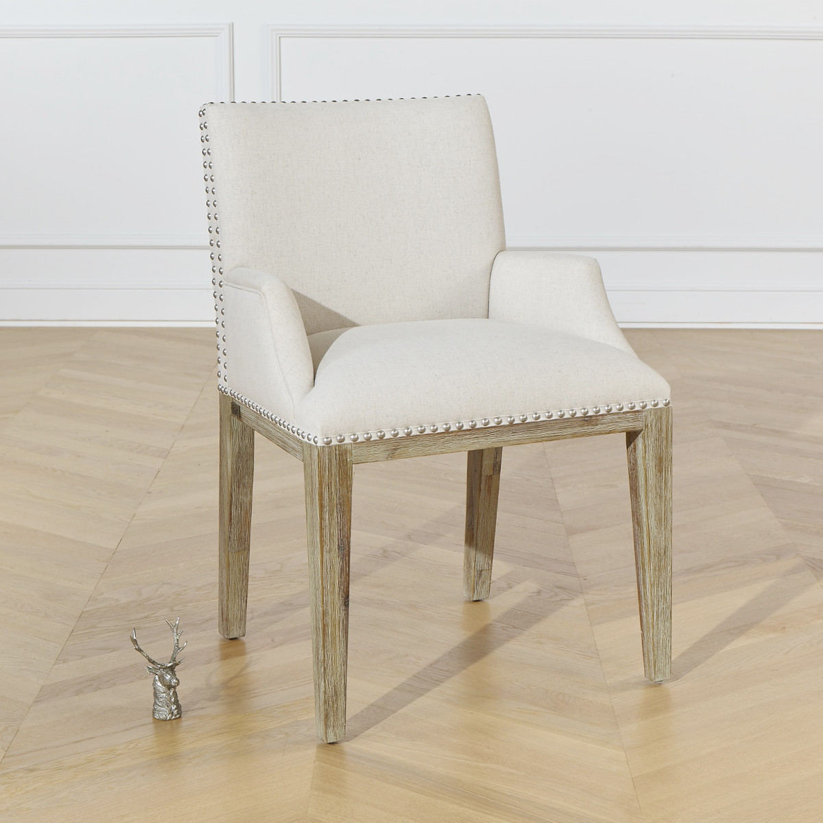 Fauteuil de table style contemporain en bois massif et lin KENZA, ROBIN DES BOIS