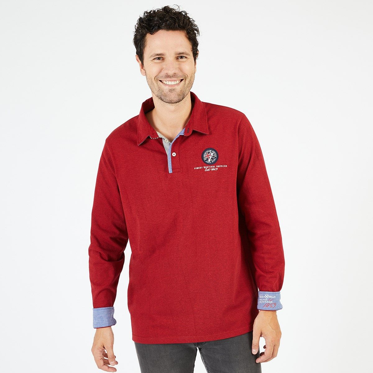 Polo manches longues sailing heritage  rouge Black Wellis 