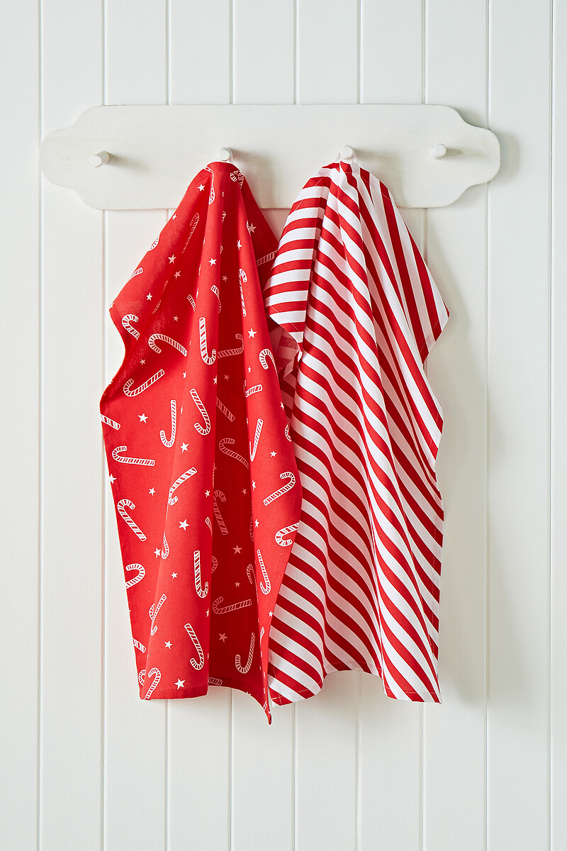 Set of 4 Christmas Candy Cane Tea Towels, CATHERINE LANSFIELD
