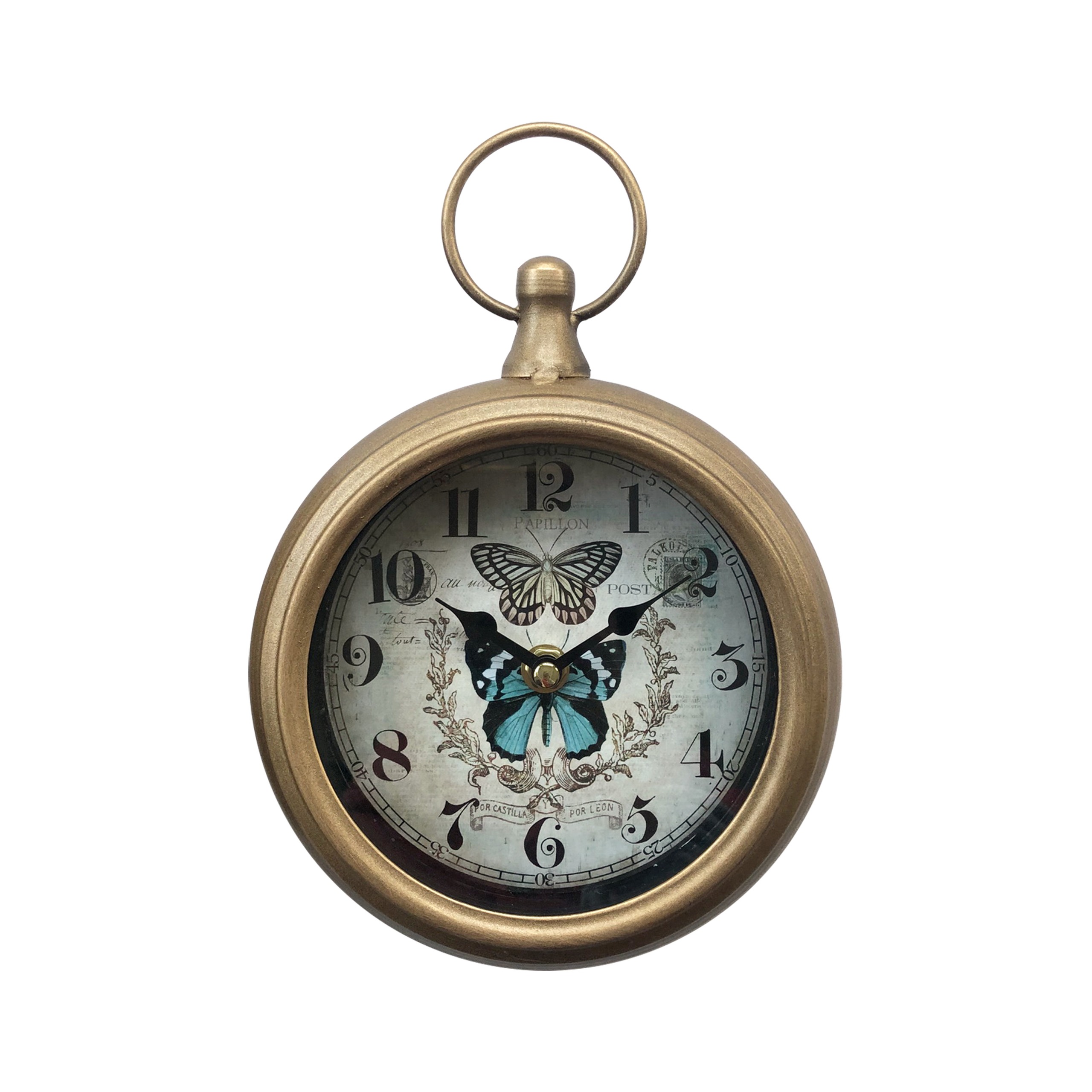 Petite horloge ronde métal papillons 16x23cm, EMDE