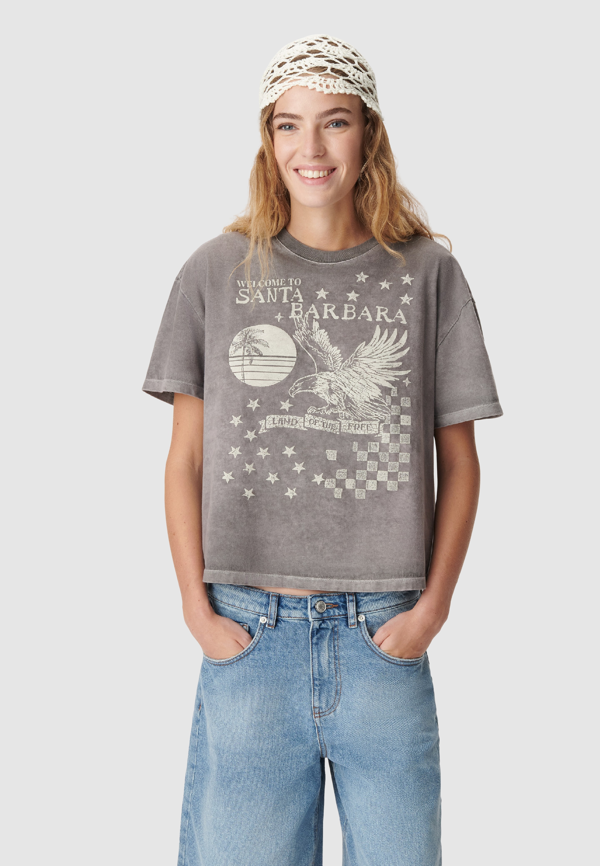 Tee-shirt oversize délavé visuel aigle, IKKS