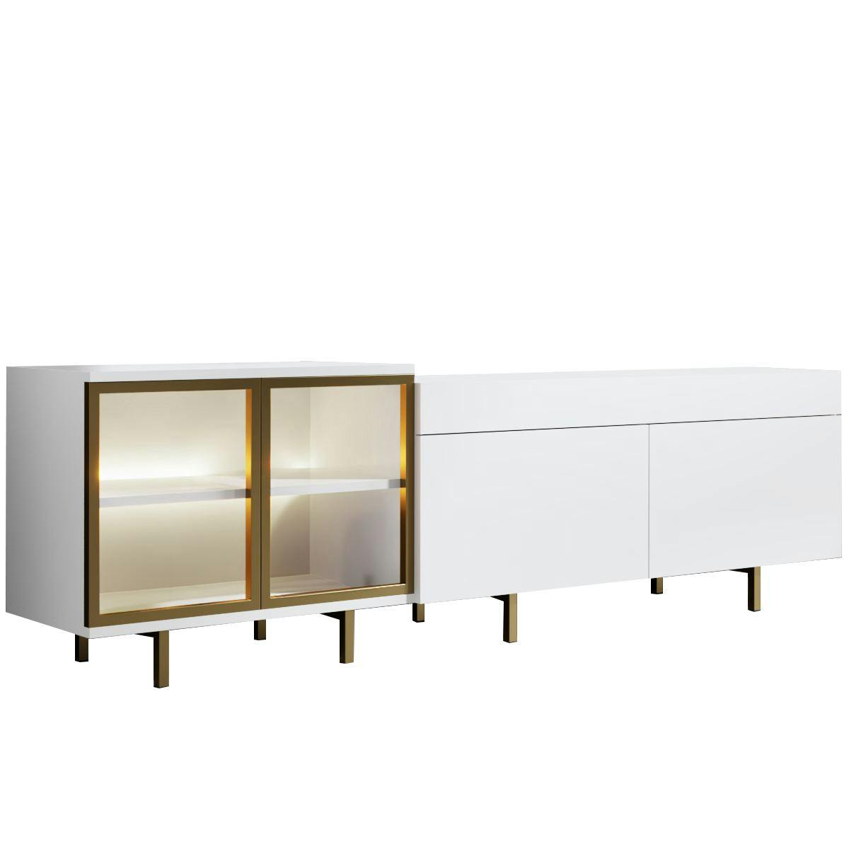 Meuble TV 2 portes, 1 niche éclairage LED contrôlable AURA, PIER IMPORT