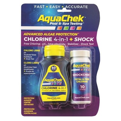 Bandelettes d'analyse piscine  Chlorine 4 en 1 + Shock AquaChek - 50 chlore et 10 shock AQUACHEK