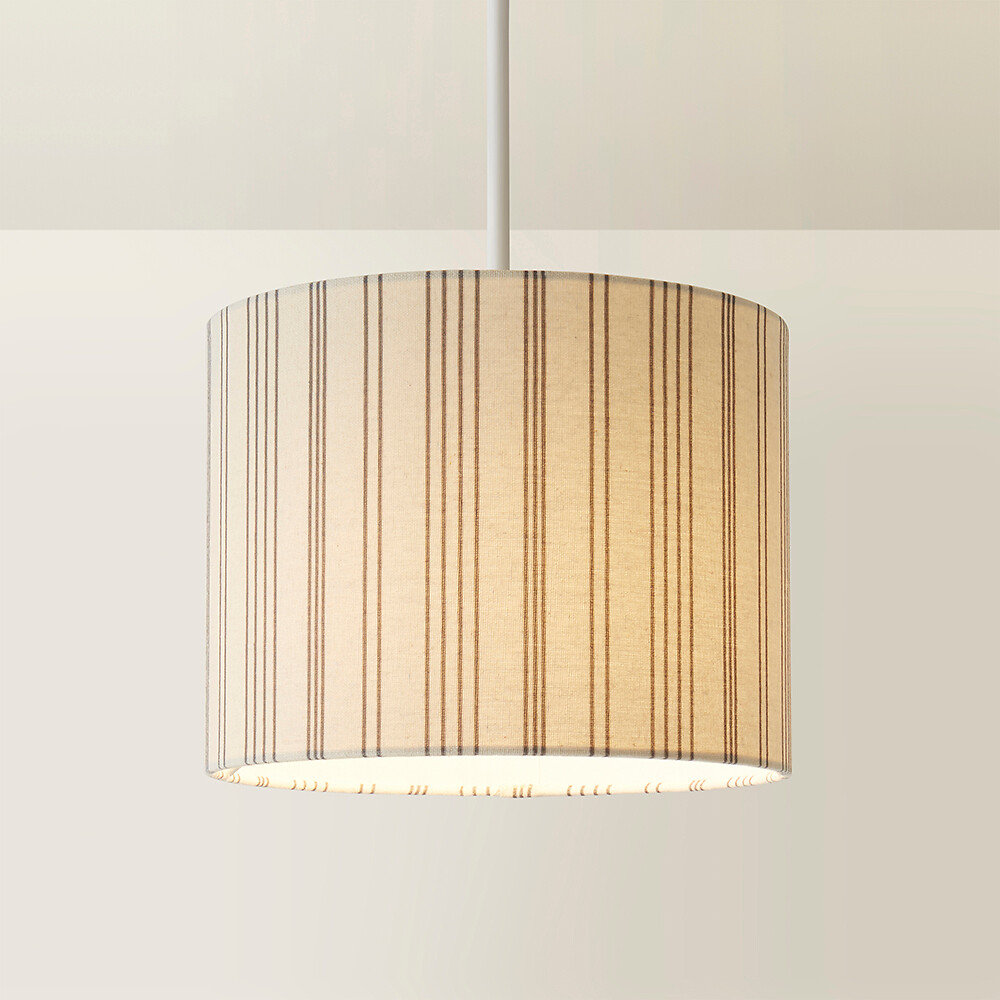 Harley Small Natural Striped Detail Linen Drum Shade, SO'HOME