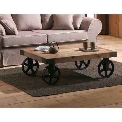 Table basse à roulettes style industriel bois et métal 110x72cm LANDAISE PIER IMPORT