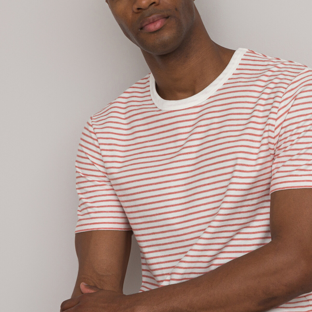 Striped Cotton T-Shirt with Crew Neck and Short Sleeves