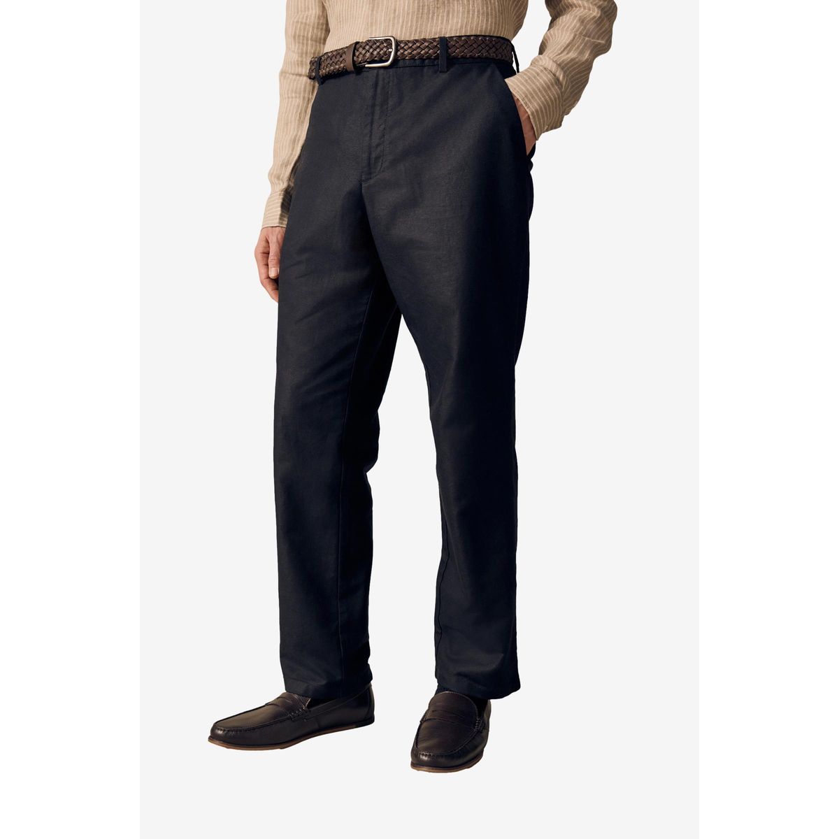 Pantalon habillé en coton et lin à ceinture, NEXT