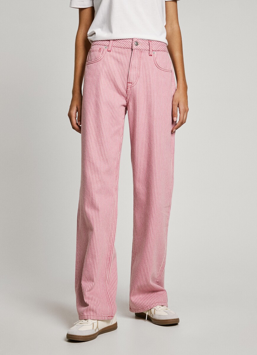 Striped Wide Leg Jeans with High Waist, PEPE JEANS