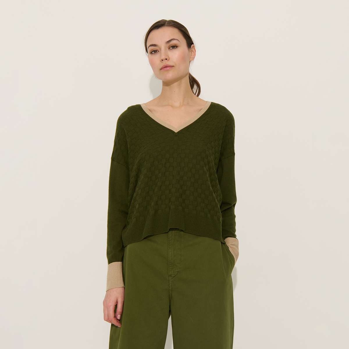 Pull col V en coton et cachemire manches longues PATRICE, BENSIMON