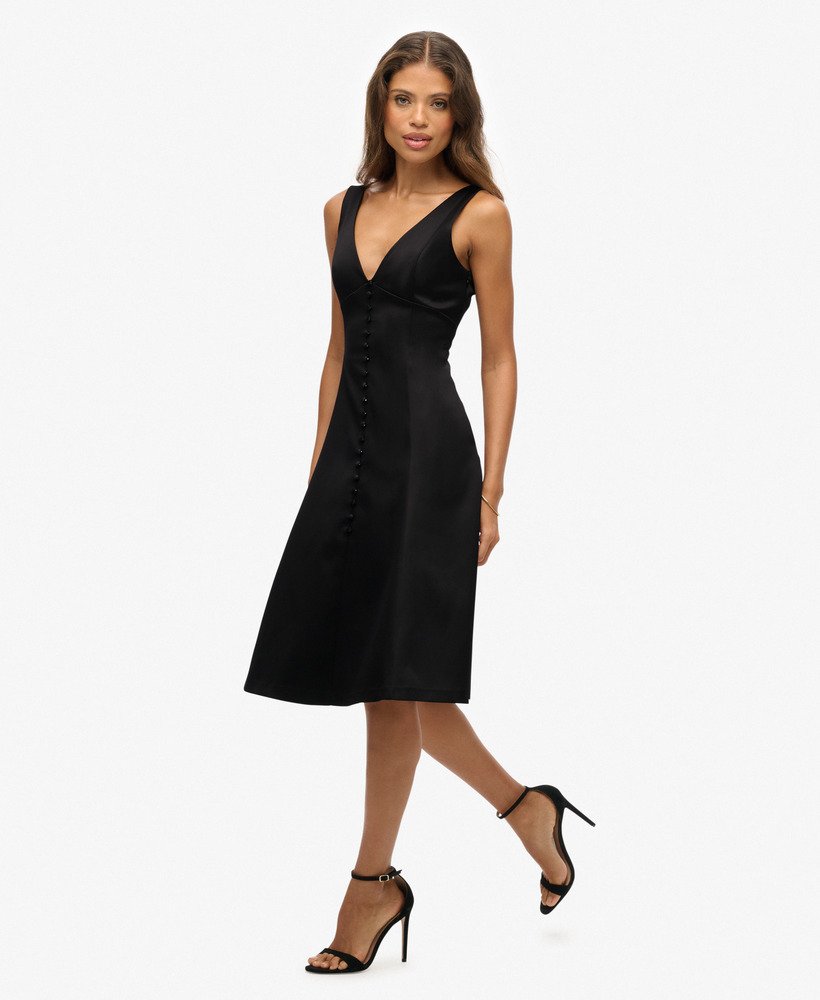 Robe Midi Satinée Col V, SUPERDRY