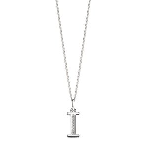 Sterling Silver Art Deco Initial 'I' Pendant with Cubic Zirconia Stone Detail BEGINNINGS image