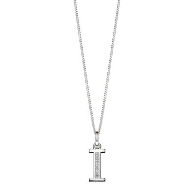 Sterling Silver Art Deco Initial 'I' Pendant with Cubic Zirconia Stone Detail BEGINNINGS