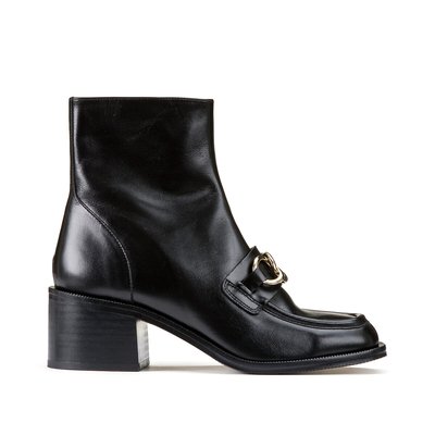 Leather Ankle Boots with Block Heel and Chain Details LA REDOUTE COLLECTIONS