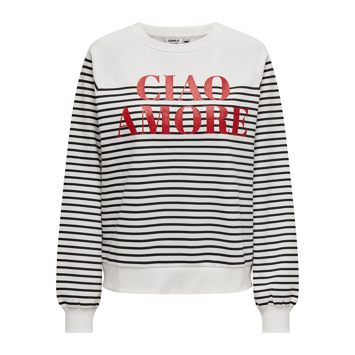 Striped Cotton Mix Sweatshirt with Slogan Print