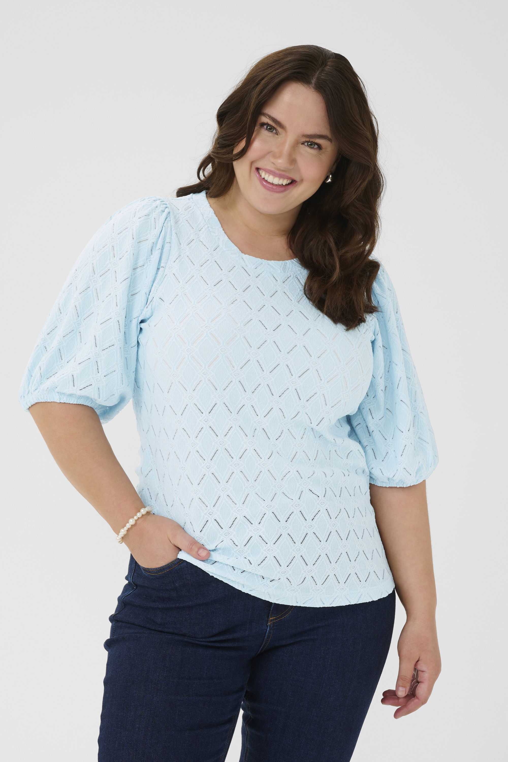 Blouse with short sleeve, KAFFE CURVE