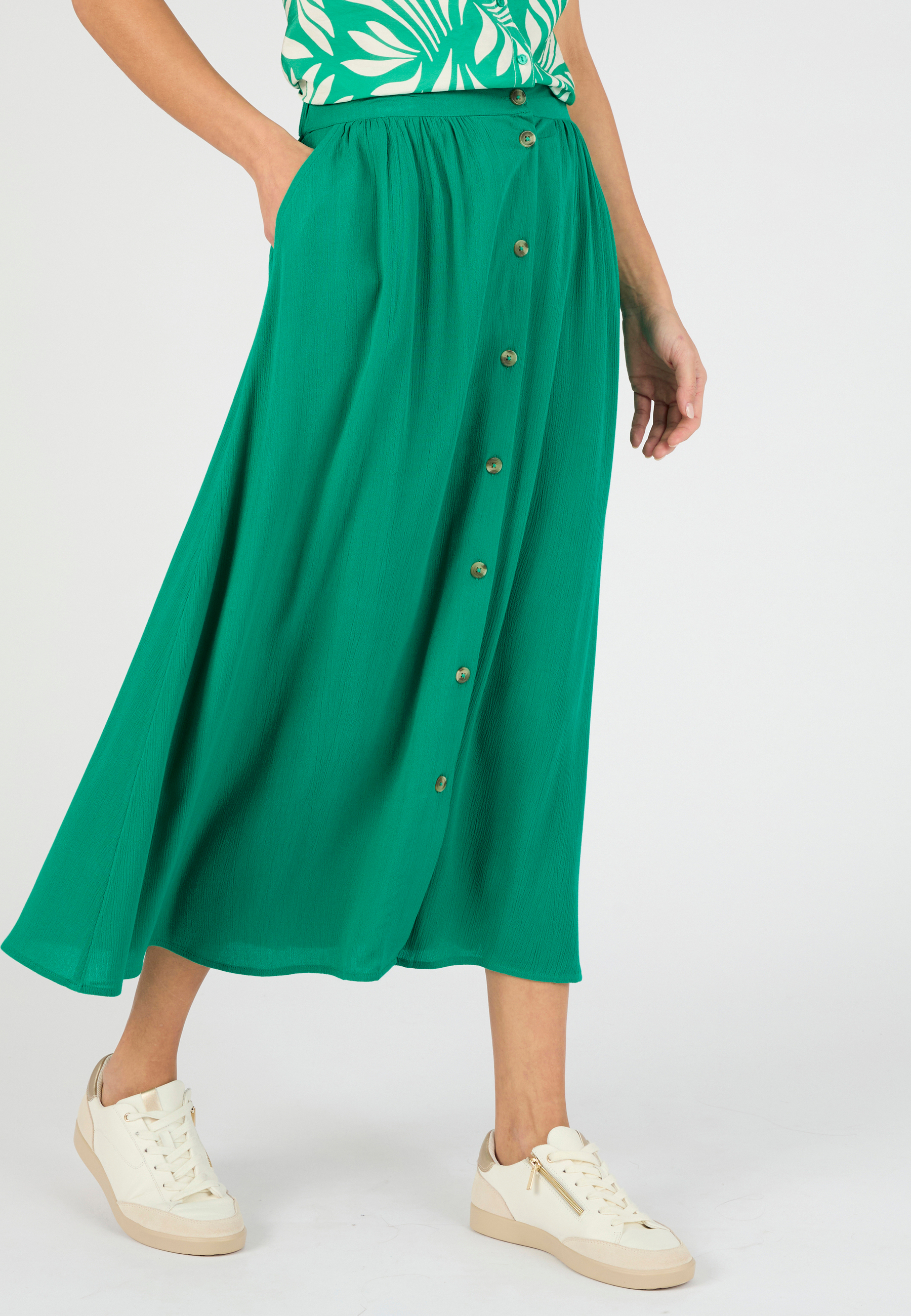 Jupe boutonnée en tissu créponné pure viscose, DAMART