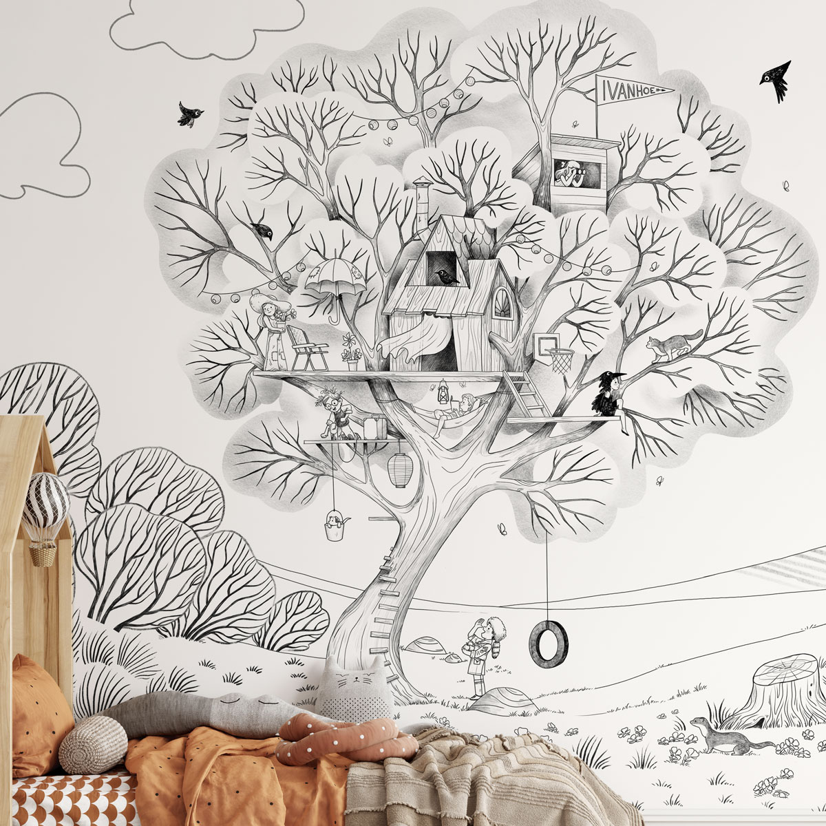 Papier peint panoramique Cabane en plein air, Gris foncé 225 x 250cm, ACTE DECO