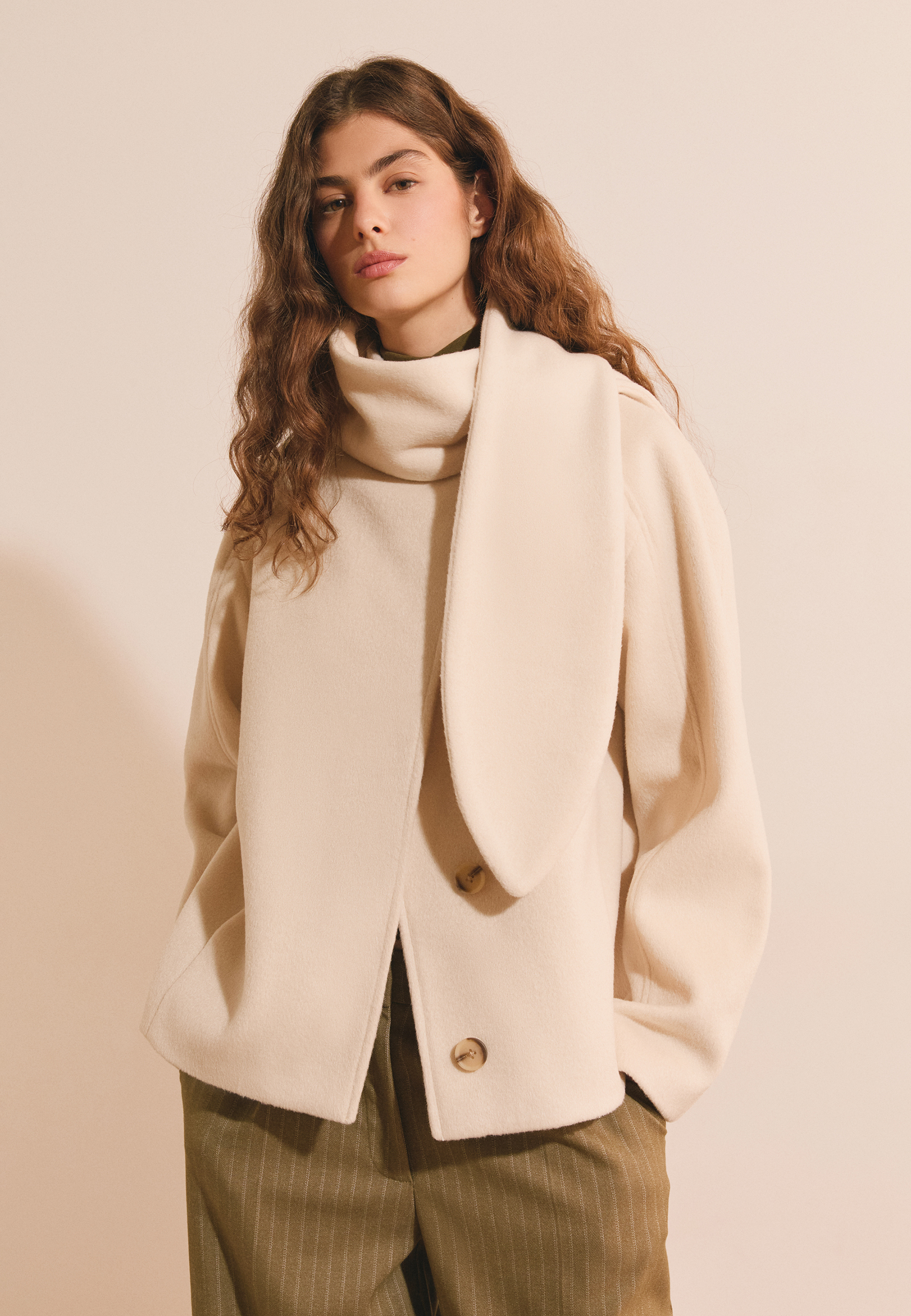 Manteau court avec écharpe intégrée et laine MANOU, ETAM