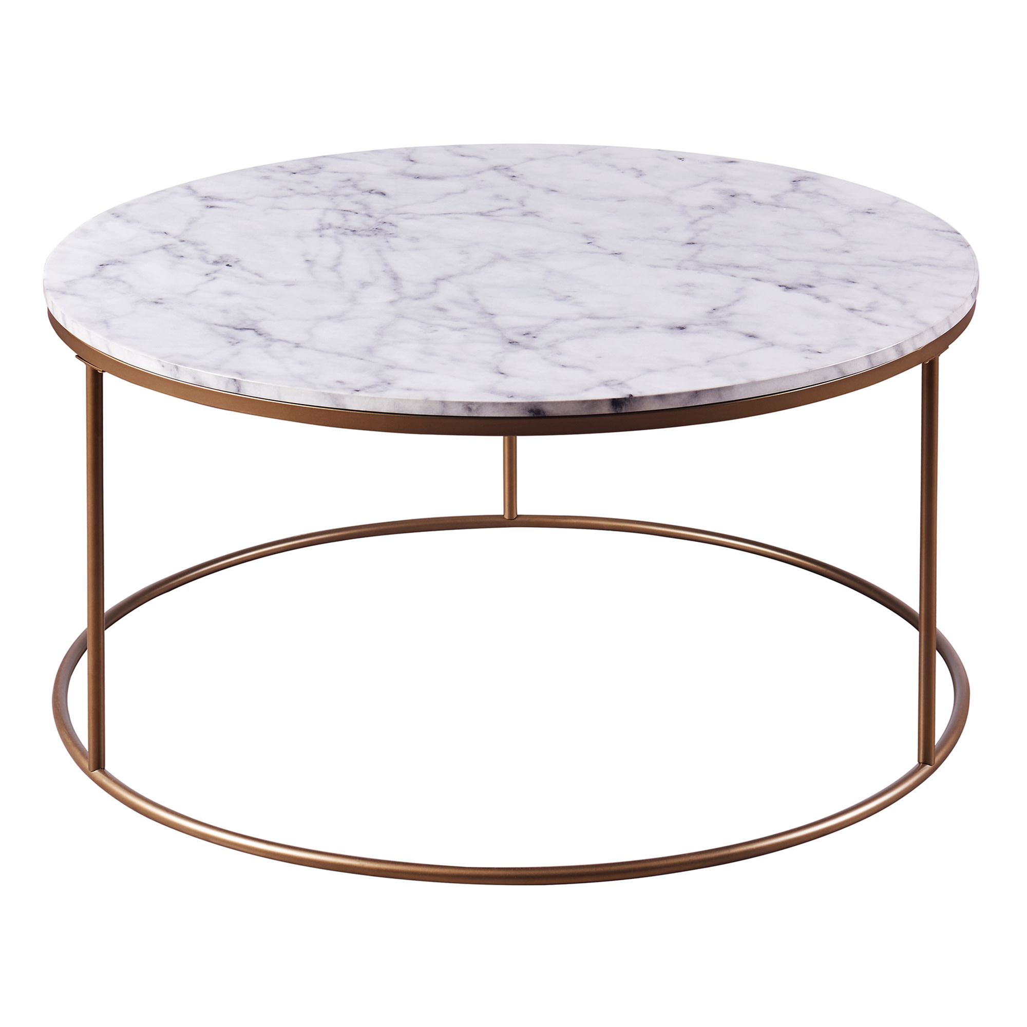 Grande table basse ronde effet marbre avec pieds dorés, Blanc, MARMO, TEAMSON HOME
