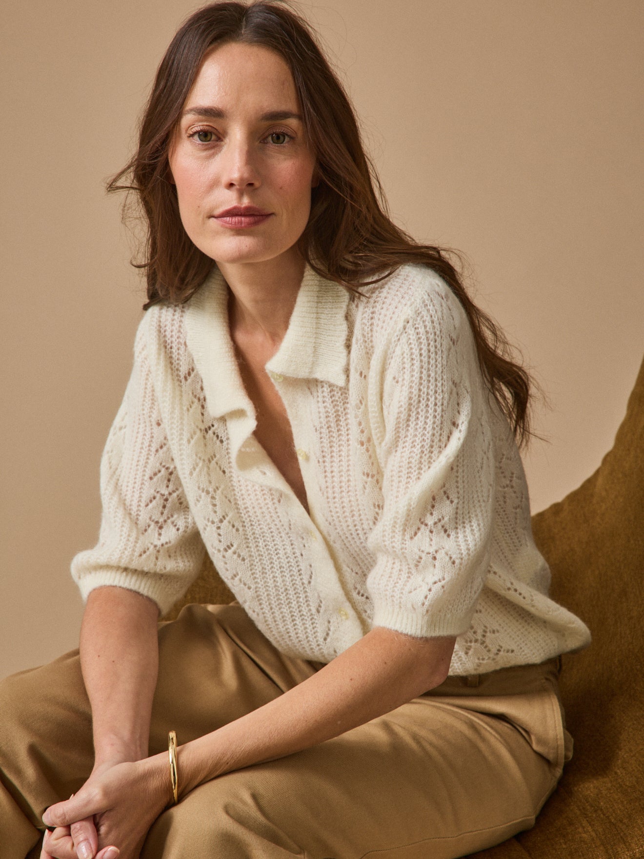 Gilet col polo avec laine et mohair, CYRILLUS