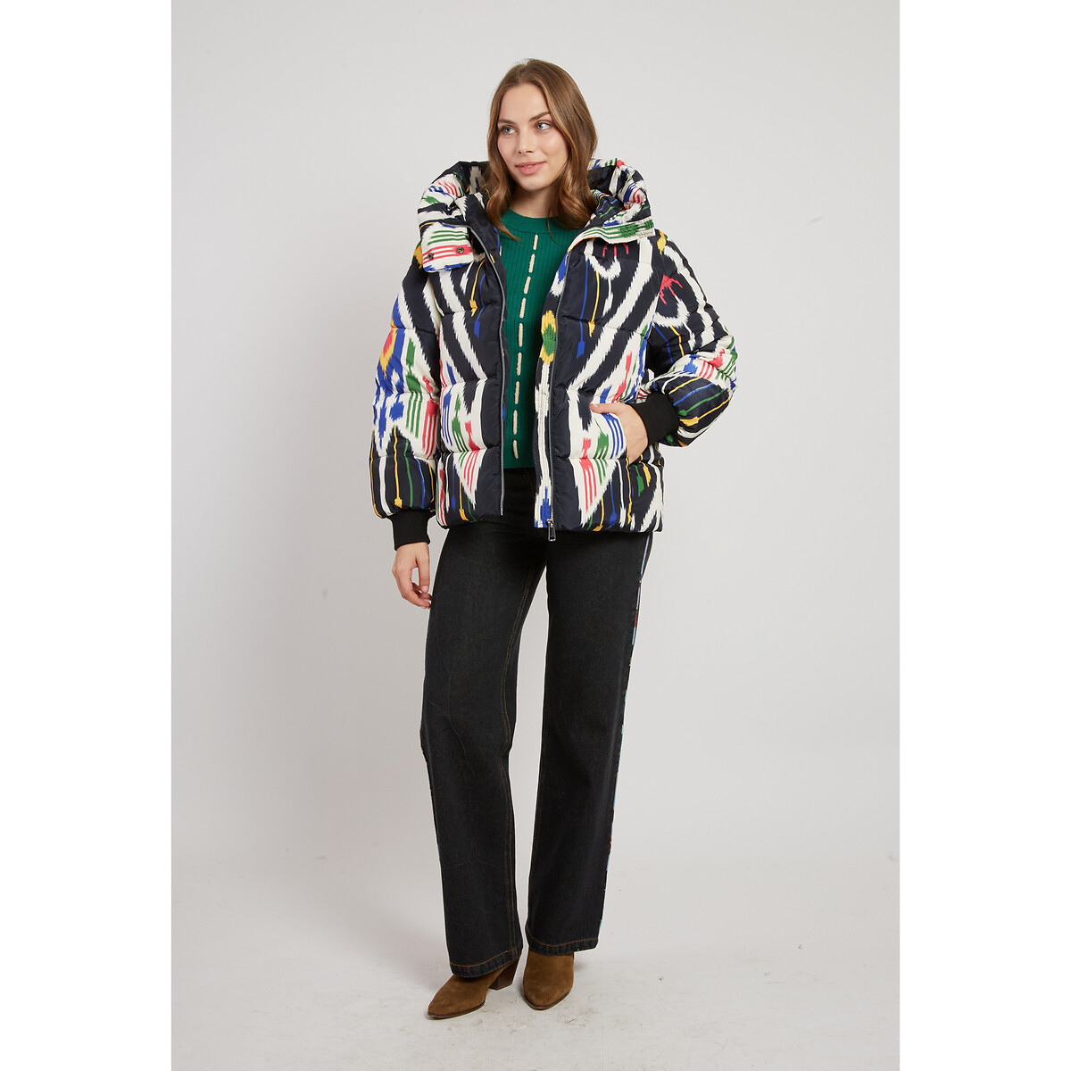 Edith graphic print parka with hood black Derhy La Redoute