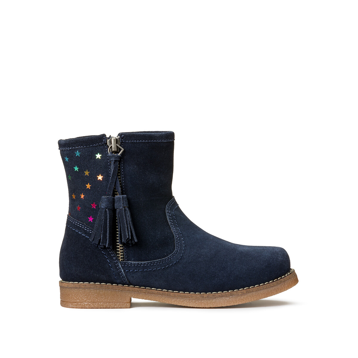 Kids Suede Ankle Boots with Multicolour Stars