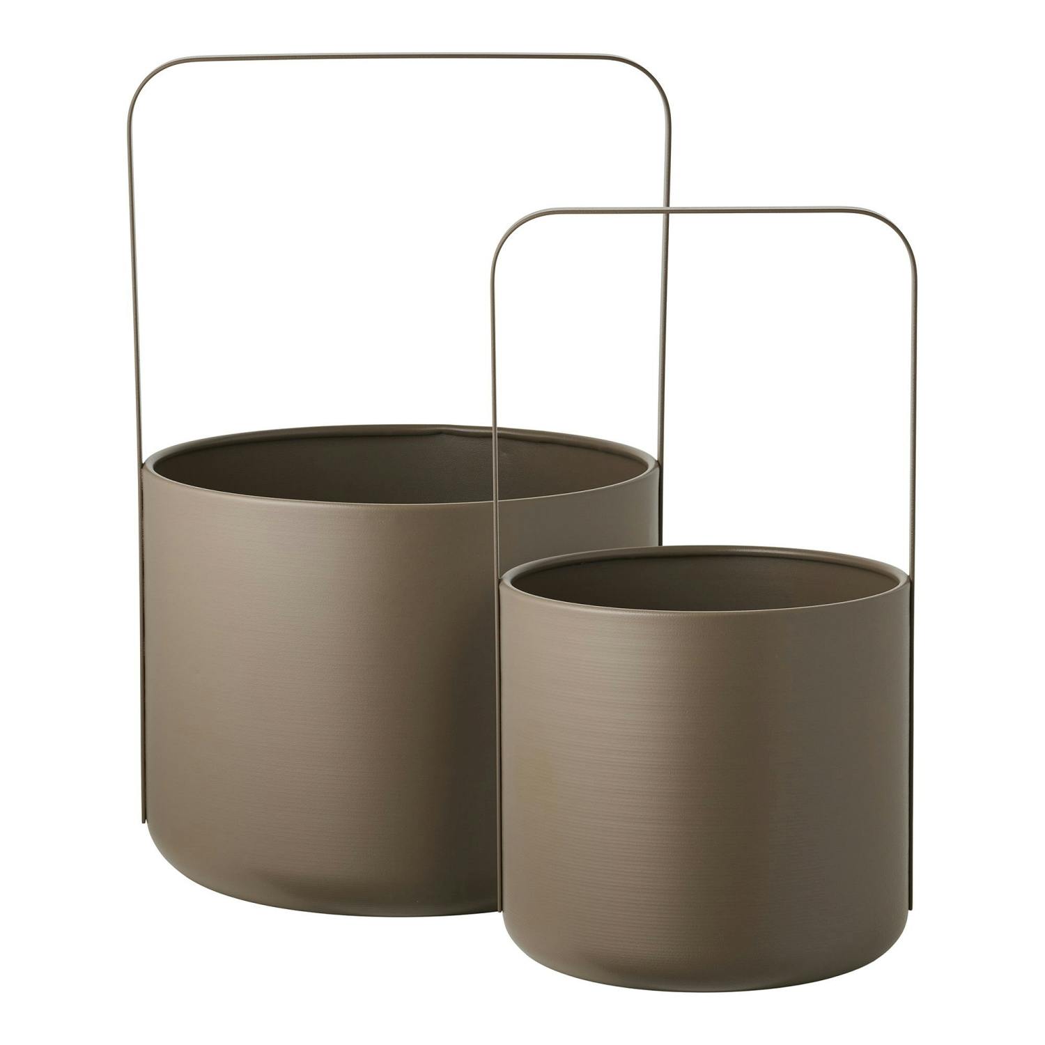 Cache-pot décoratif salon à anse en métal marron (lot de 2), PIER IMPORT